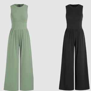 TWO Cider Solid Sleeveless Wide Leg Jumpsuits
